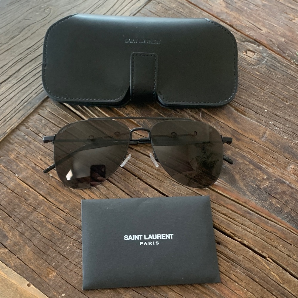 Saint Laurent Black Aviator Sunglasses with Case SL392 Wire